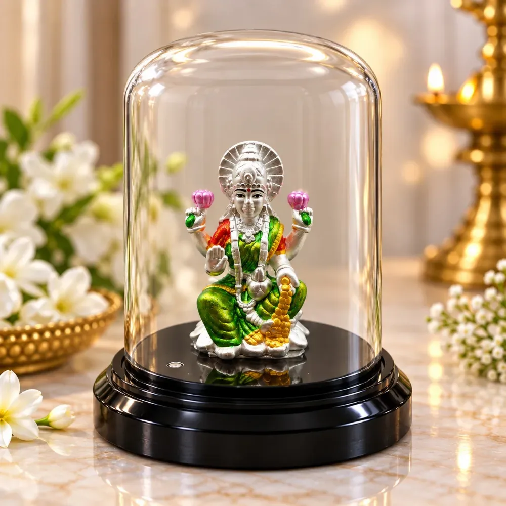 999 Silver Laxmi Murti with Meenakari Work