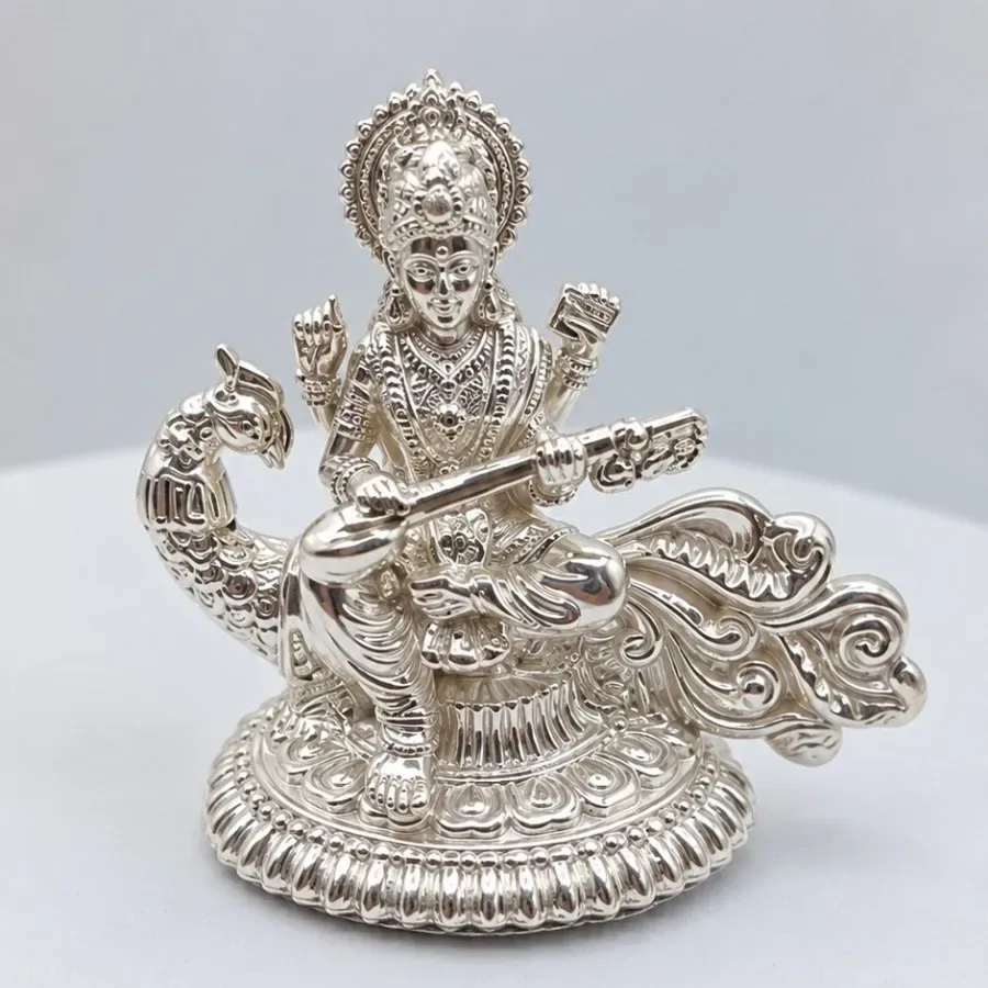 Maa Saraswati 925 Silver Solid Murti