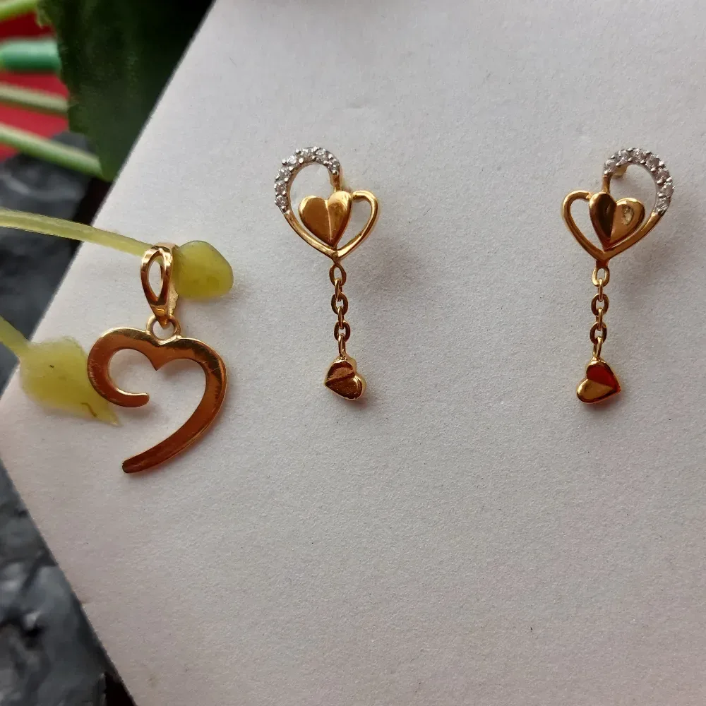 Heart Rose Gold Pendant Earrings Set