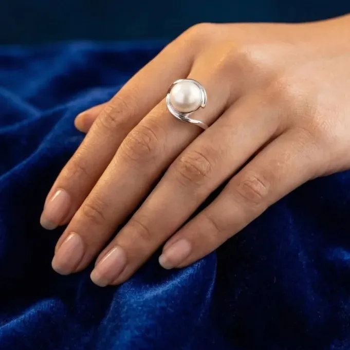 Silver Moti Finger Ring