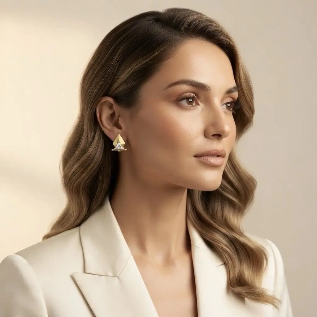 V Shape With Single Stone Earring