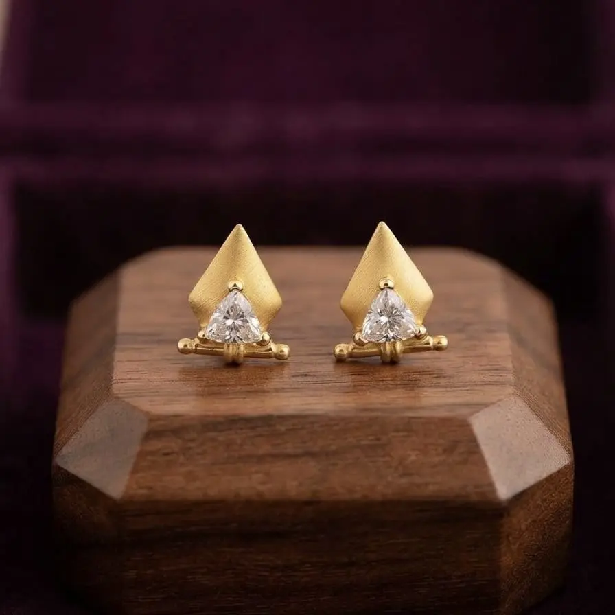 V Shape With Single Stone Earring
