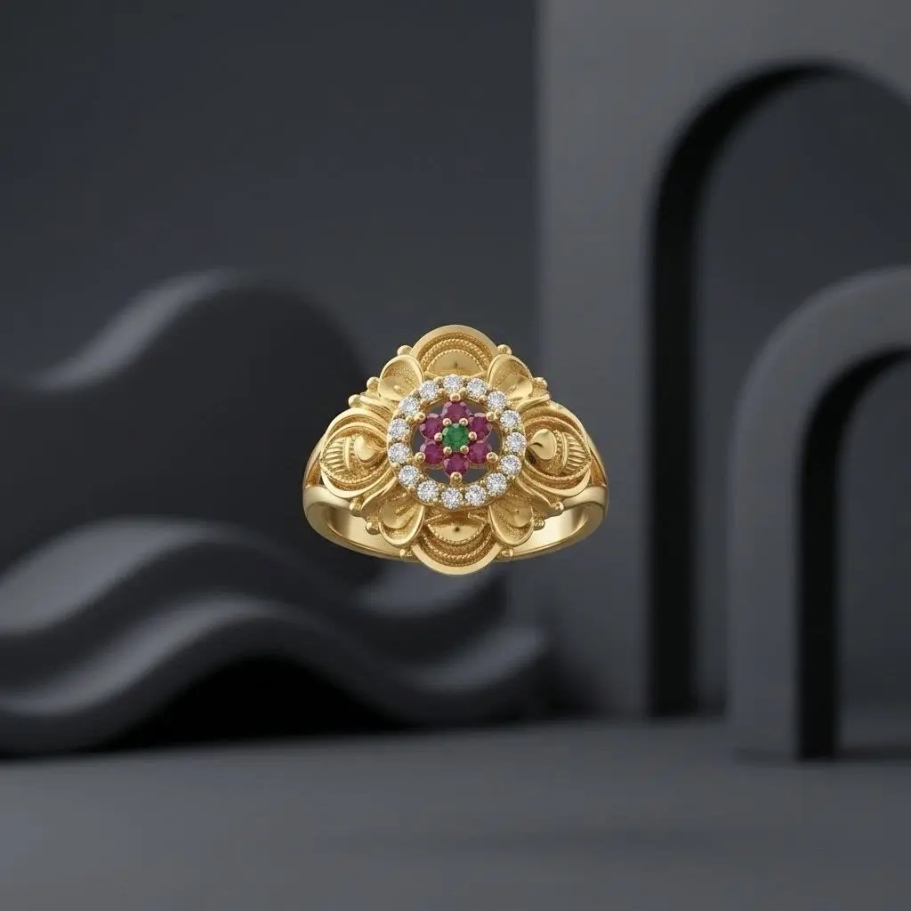 Red & White Stone Floral Ring