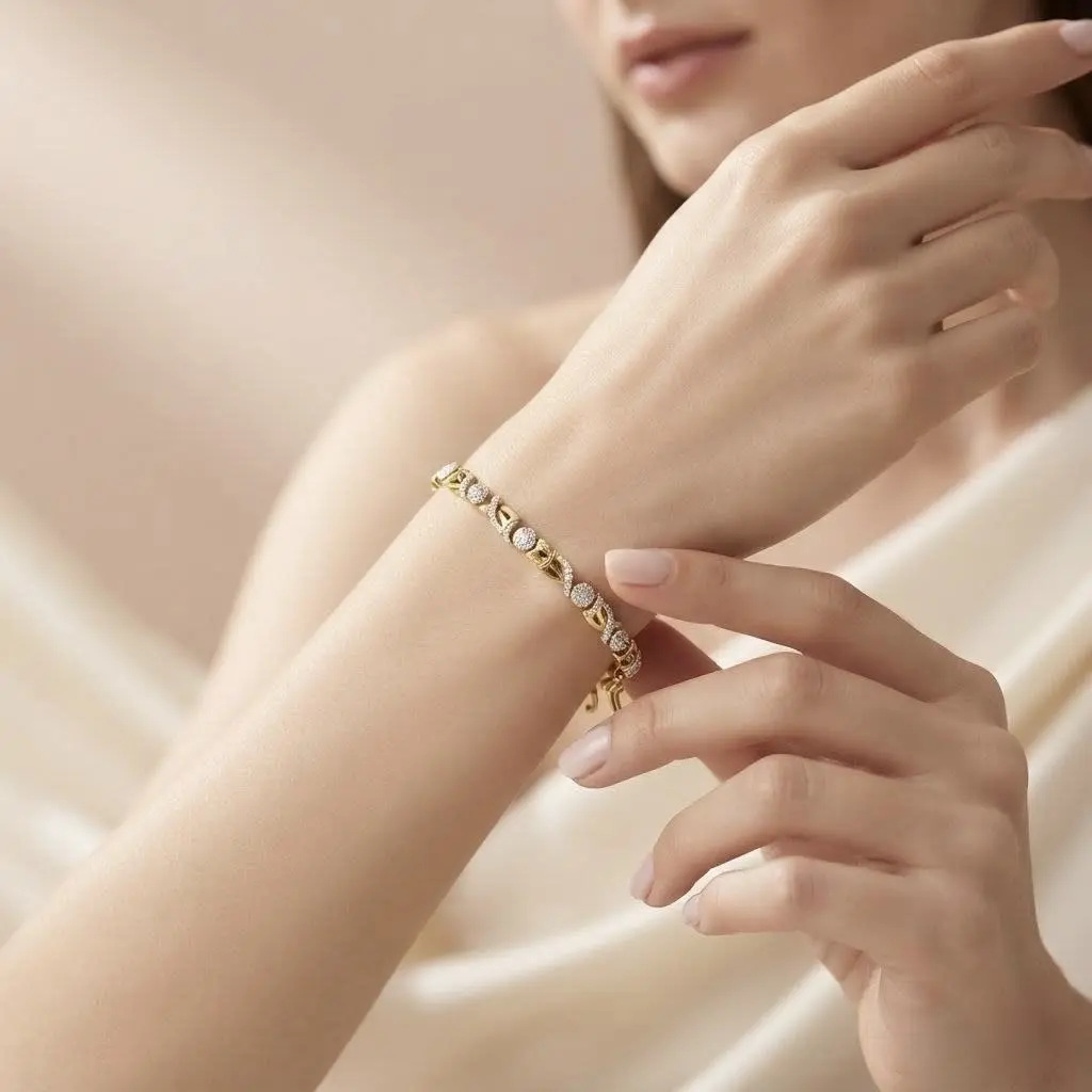 Mat & Gold Finish White Single Stones Bracelet