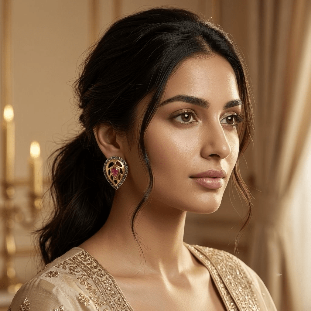 Almond earring in green stone