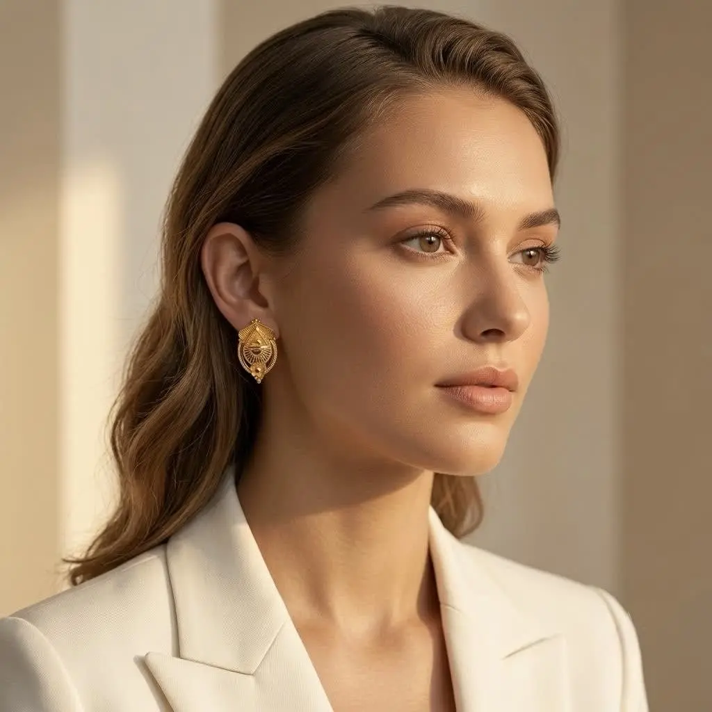 Leaf shaped earrings with floral drop