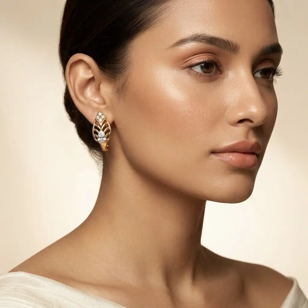 Leaf With Stone Earring