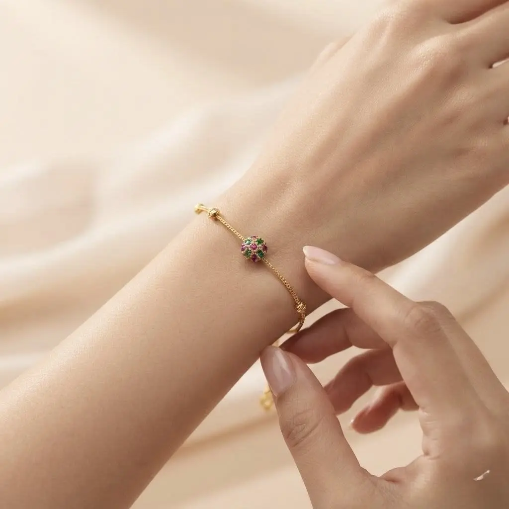 5 Green & Red Stone Bracelet