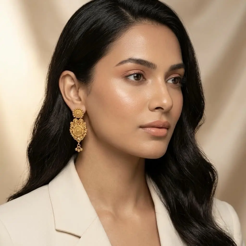 Traditional ornate floral drop earrings