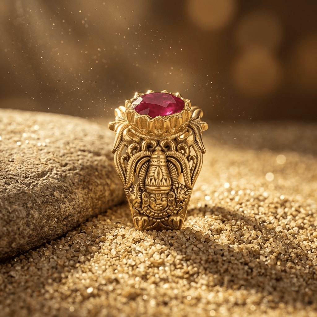 Venkateshwara with Red Stone Ring