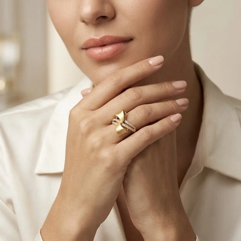Ribbon With White Stone Ring