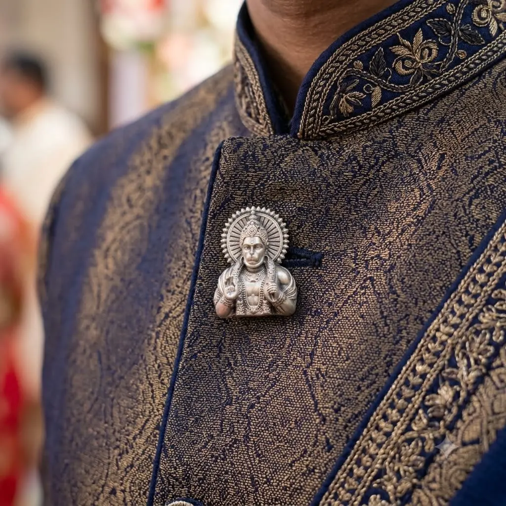 Hanuman Silver Button