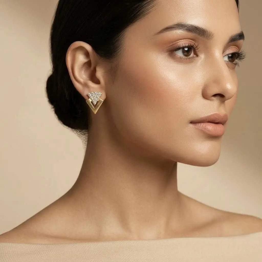 V Shape Plain With Stone Earring