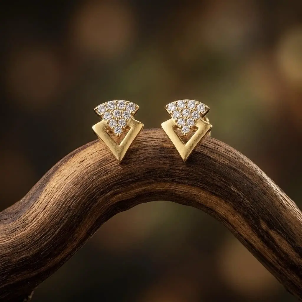 V Shape Plain With Stone Earring