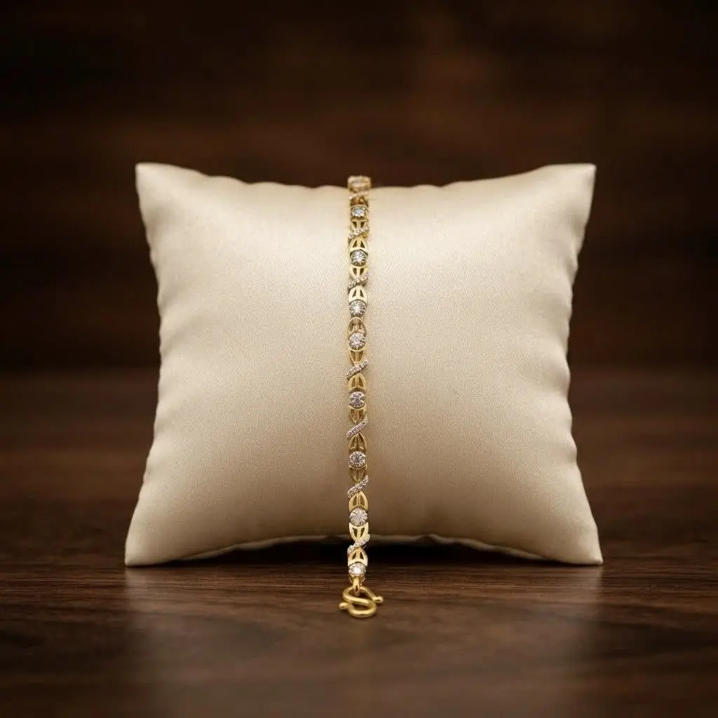 Mat & Gold Finish White Single Stones Bracelet