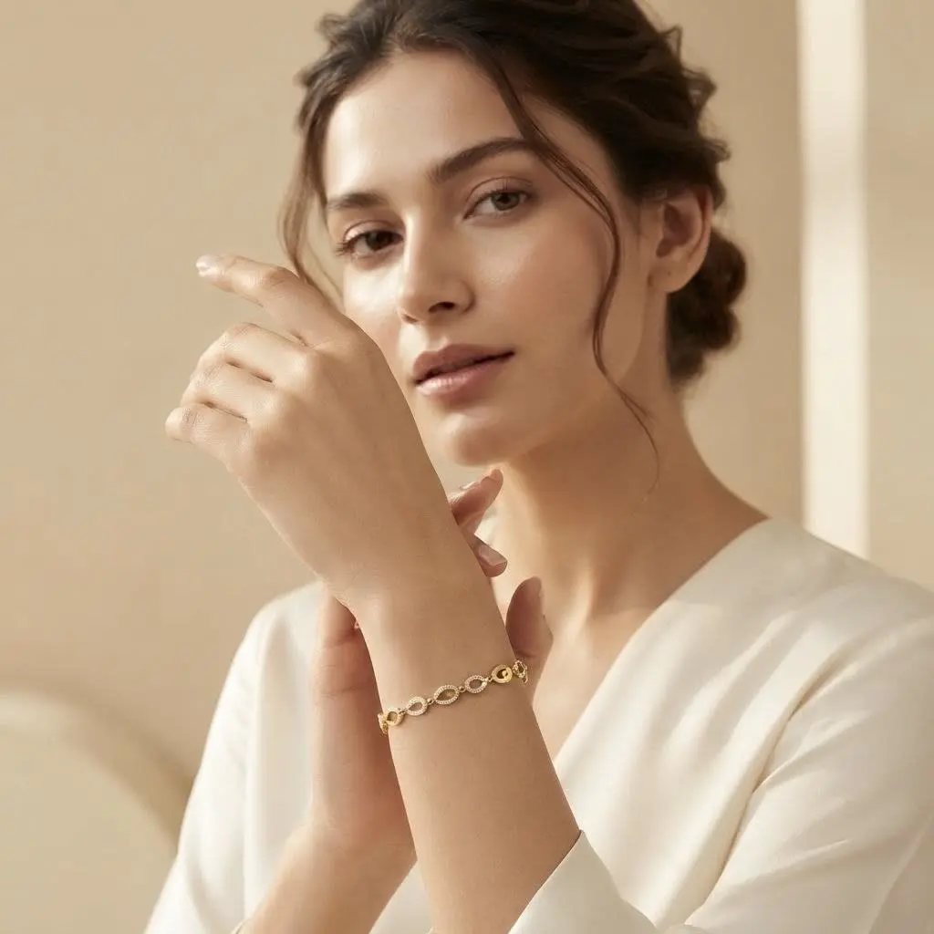 White Stones and Plain Gold Bracelet