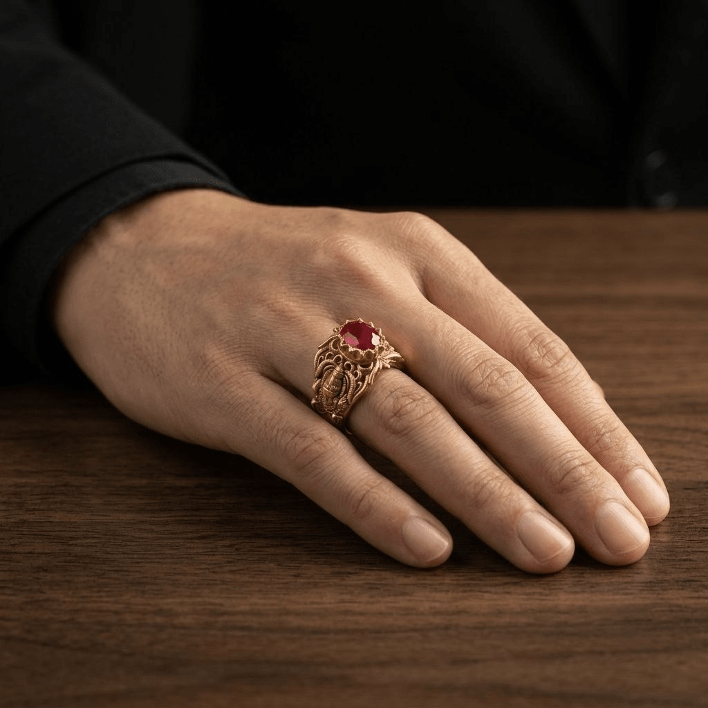 Venkateshwara with Red Stone Ring
