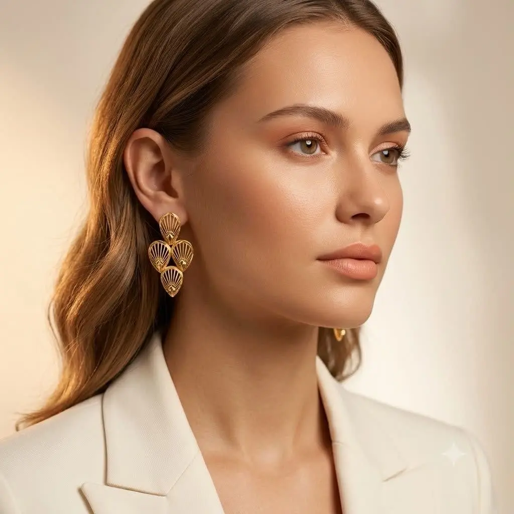 4 Golden Leaf Earring