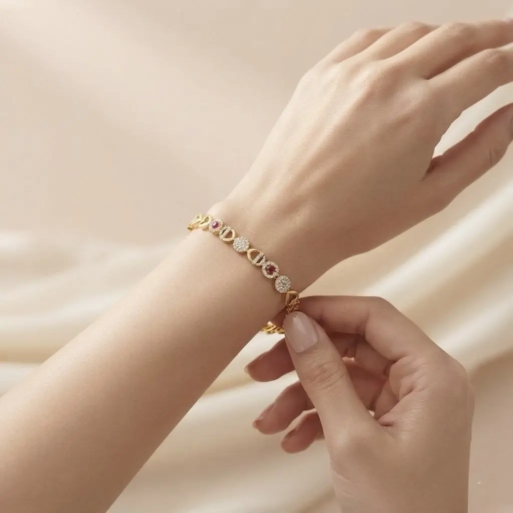 Red And White Stone Combination Braclet