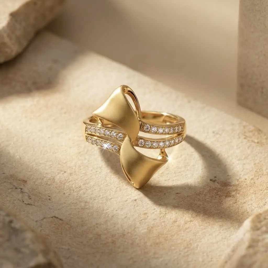 Ribbon With White Stone Ring