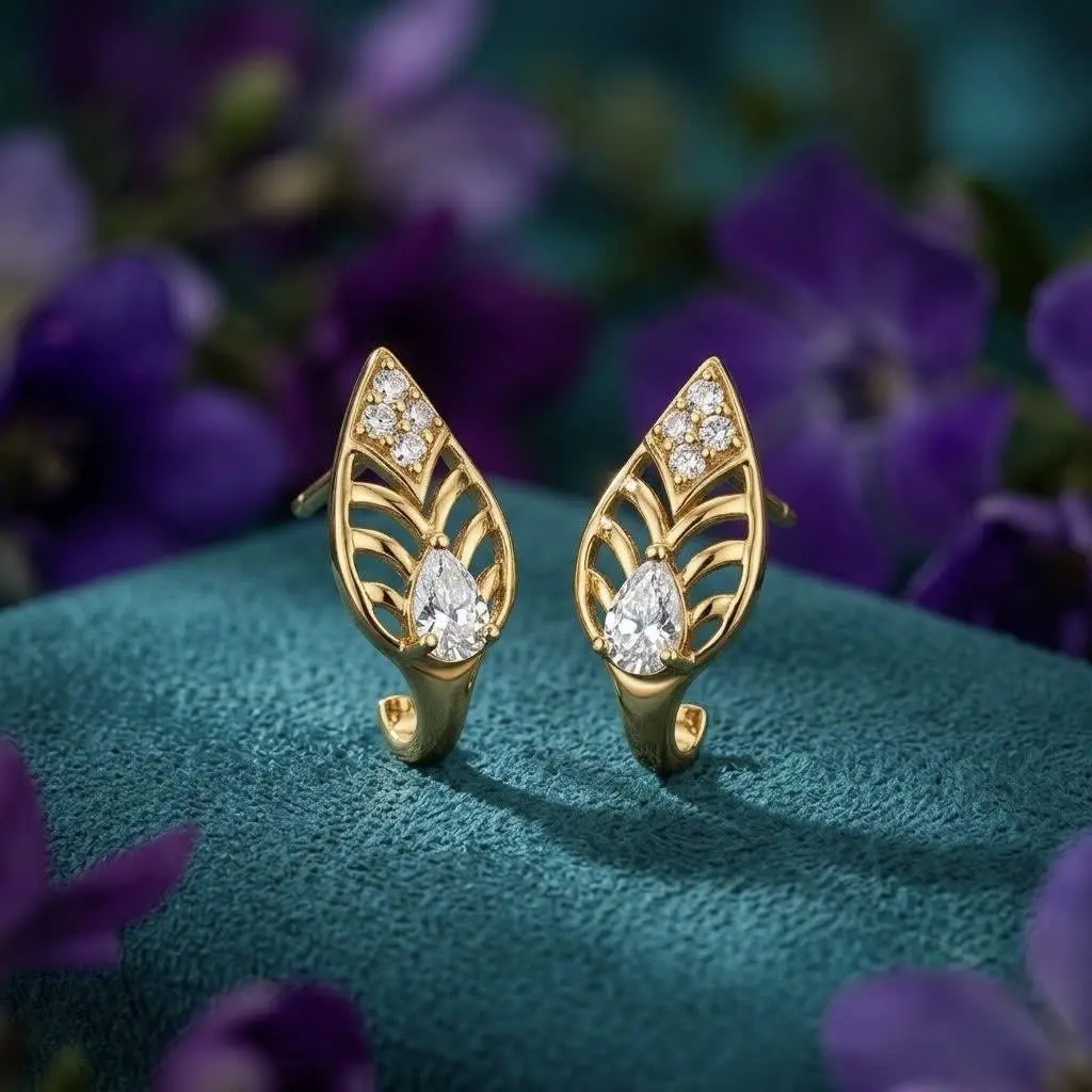 Leaf With Stone Earring